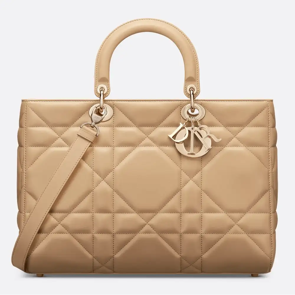 Large Lady D Sire Bag Maxicannage Calfskin Biscuit