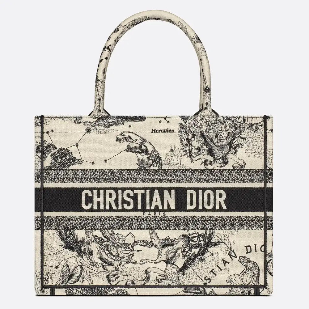 Medium Dior Book Tote Dior Zodiac Embroidery Latte and Black