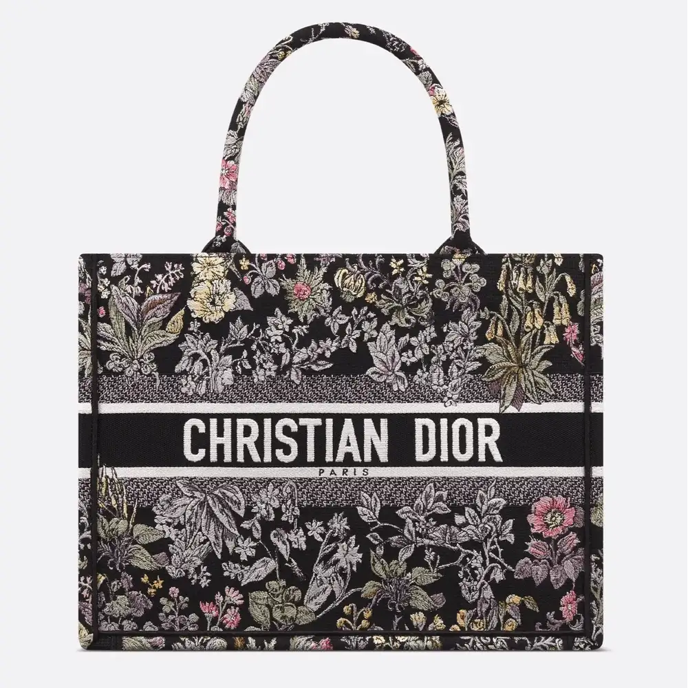Medium Dior Book Tote Embroidery with Multicolor Millefiori Unicorn Motif Black