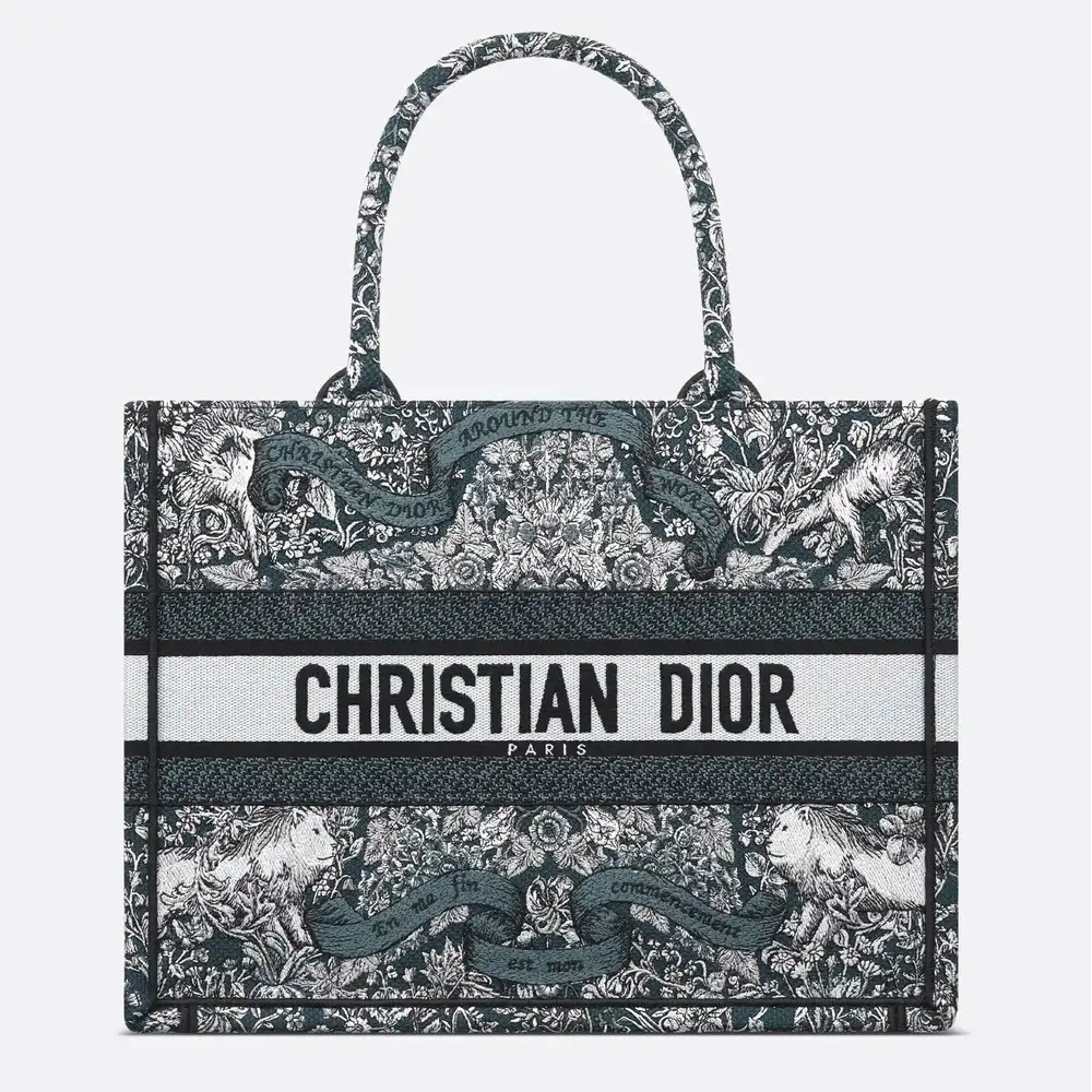 Medium Dior Book Tote Embroidery with White Dior Around the World Motif Blue
