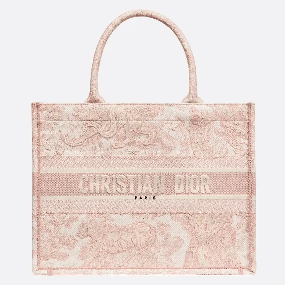 Medium Dior Book Tote Toile de Jouy Embroidery Ecru and Pink