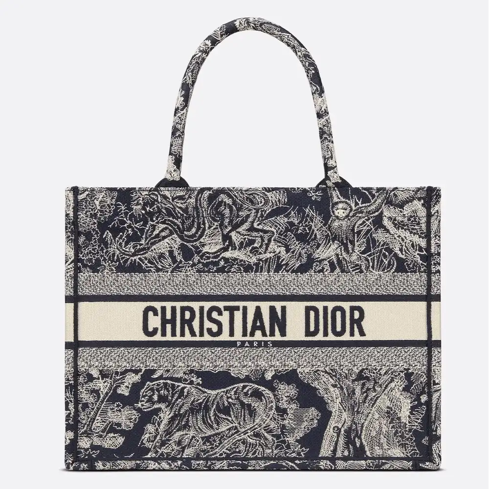 Medium Dior Book Tote Toile de Jouy Reverse Embroidery Blue and Ecru