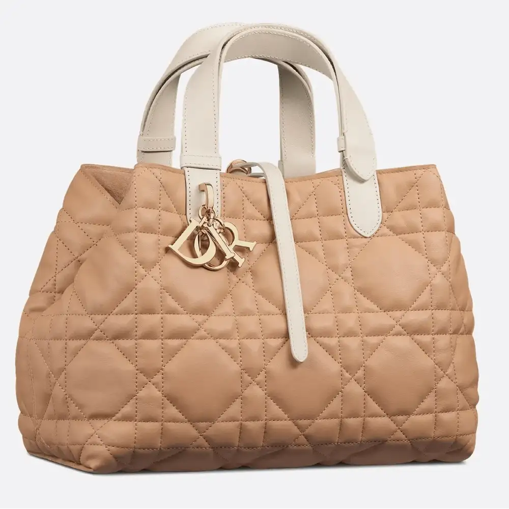 Medium Dior Toujours Bag Macrocannage Calfskin Biscuit and Trench Beige