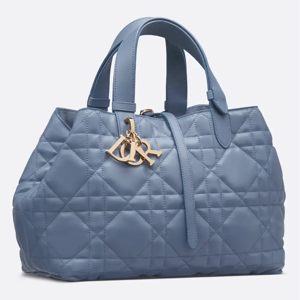 Medium Dior Toujours Bag Macrocannage Calfskin Denim Blue