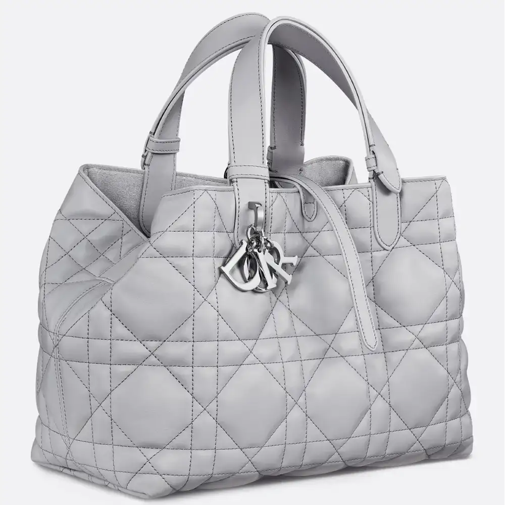 Medium Dior Toujours Bag Macrocannage Calfskin Gray