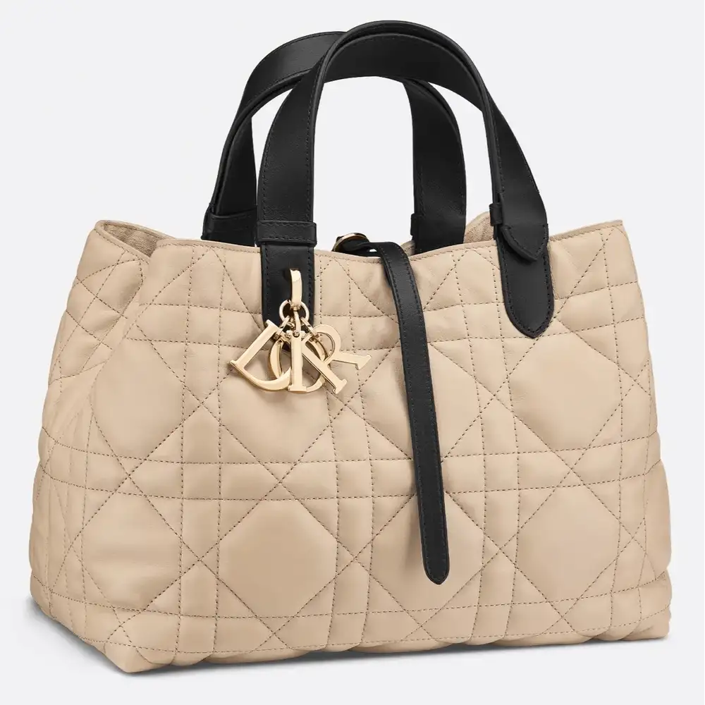 Medium Dior Toujours Bag Macrocannage Calfskin Rope Beige and Black