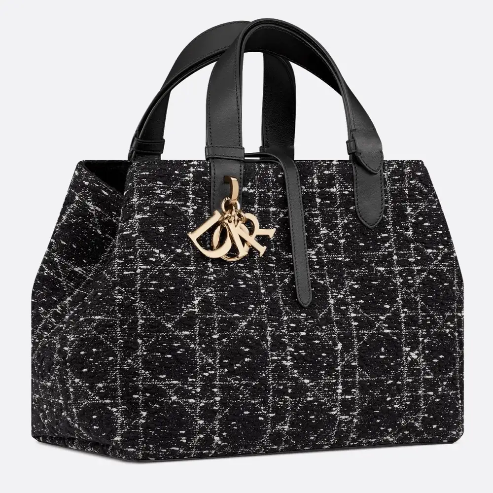 Medium Dior Toujours Bag Tweed with White Cannage Motif Black