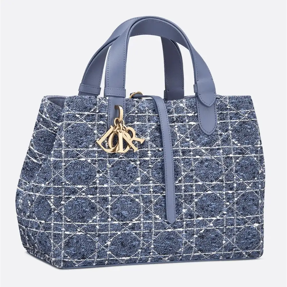 Medium Dior Toujours Bag Tweed with White Cannage Motif Denim Blue