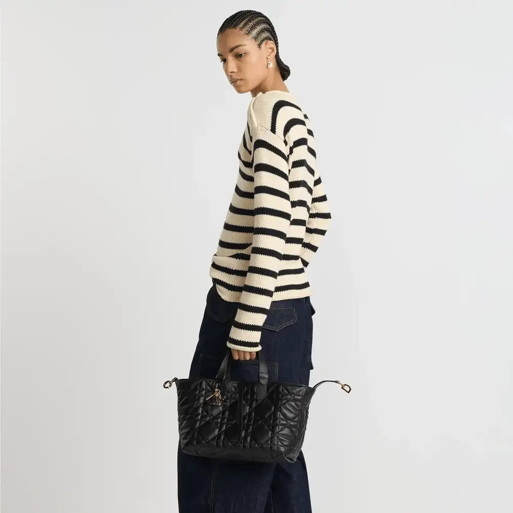 Medium Dior Toujours Bag x Macrocannage Calfskin Black Model shots