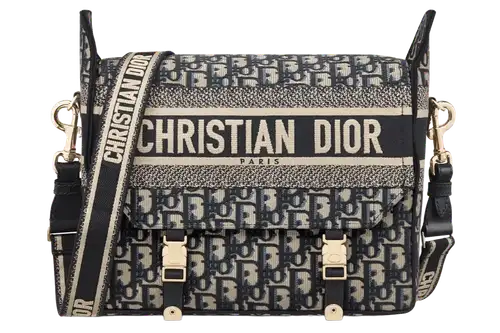 Medium Diorcamp Bag x Dior Oblique Embroidery Blue Featured image