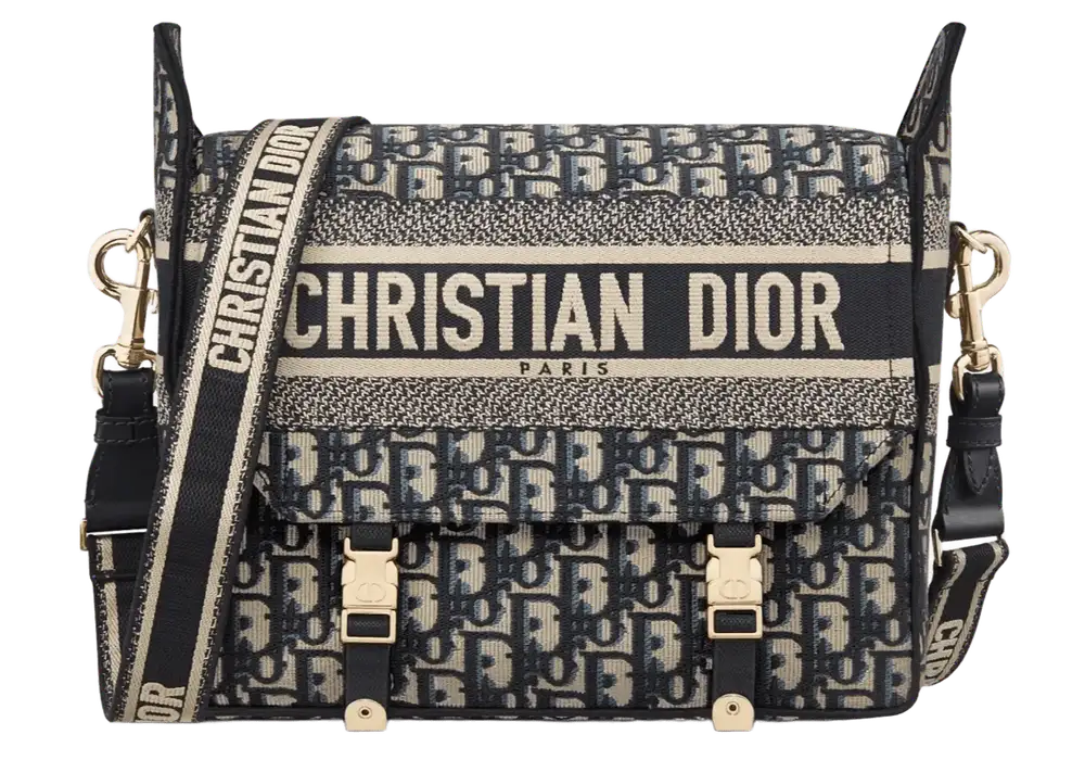 Medium Diorcamp Bag x Dior Oblique Embroidery Blue Front image