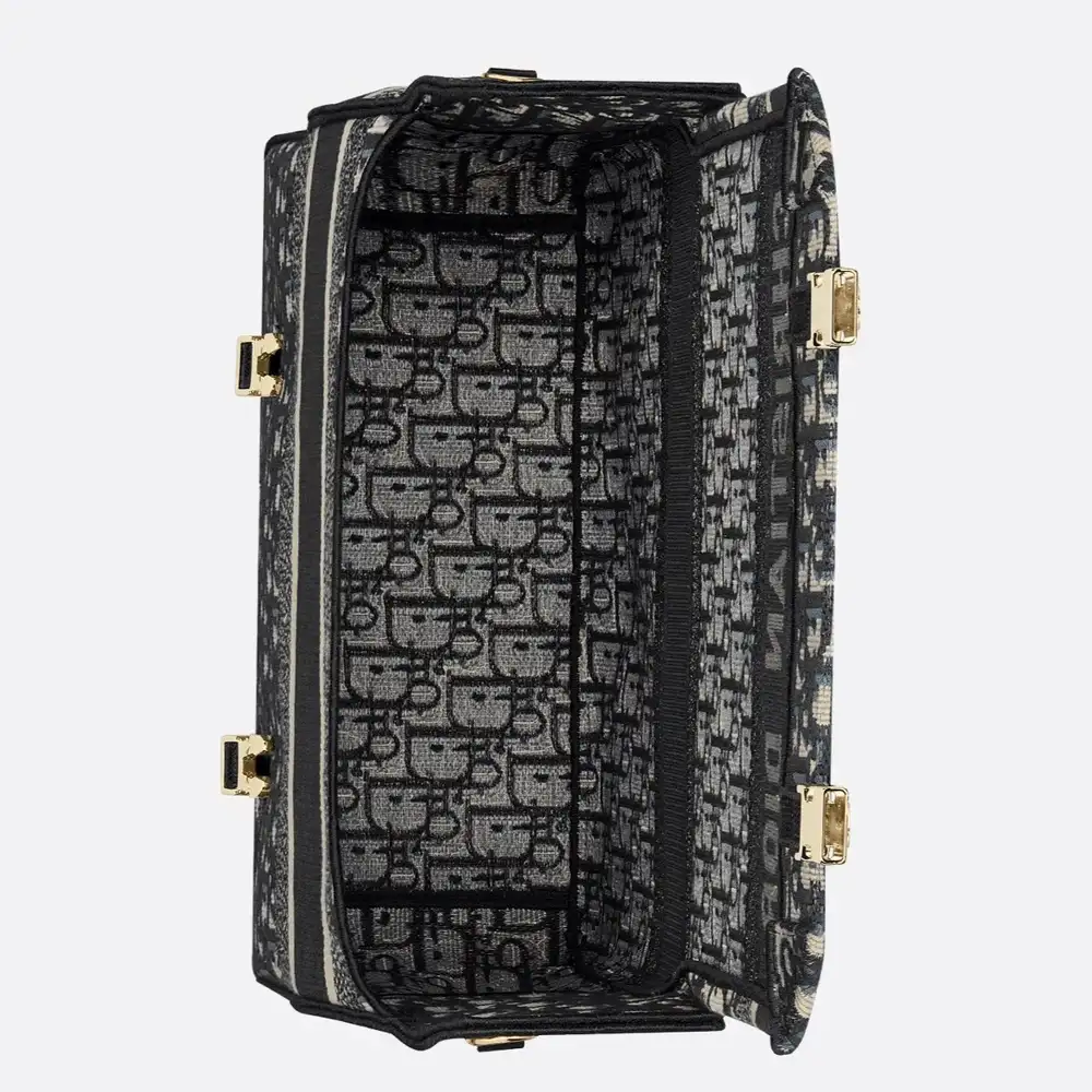 Medium Diorcamp Bag x Dior Oblique Embroidery Blue Interior pockets