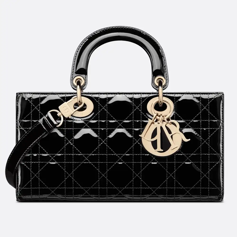 Medium Lady D Joy Bag Patent Cannage Calfskin Black