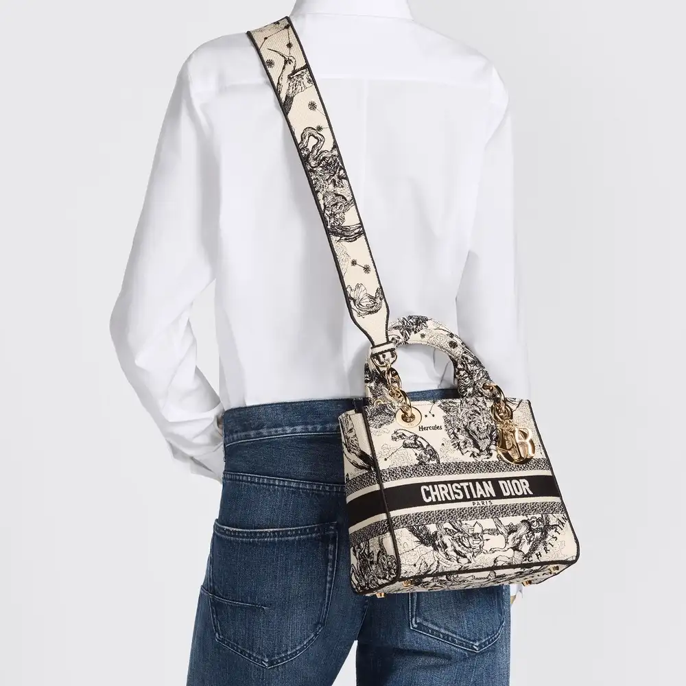 Medium Lady D Lite Bag Embroidery with Multicolor Dior Cabinet de la Mer Motif Latte Model shots 2