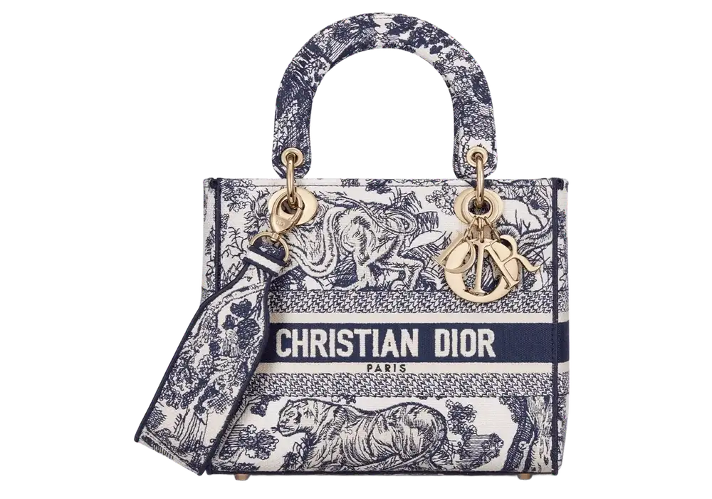 Medium Lady D Lite Bag x Toile de Jouy Embroidery BlueFront image