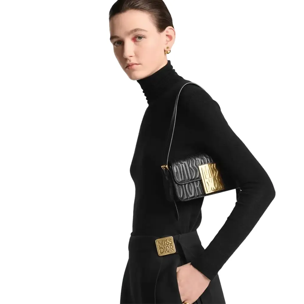 Miss Dior Flap Bag x Allover Calfskin Black Quilted Model shots 2