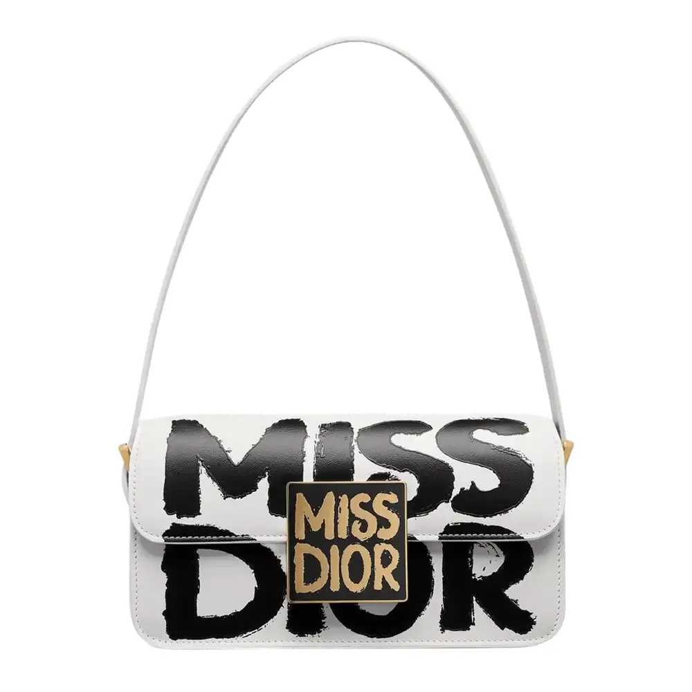 Miss Dior Flap Bag x Graffiti Printed Calfskin White and Black.