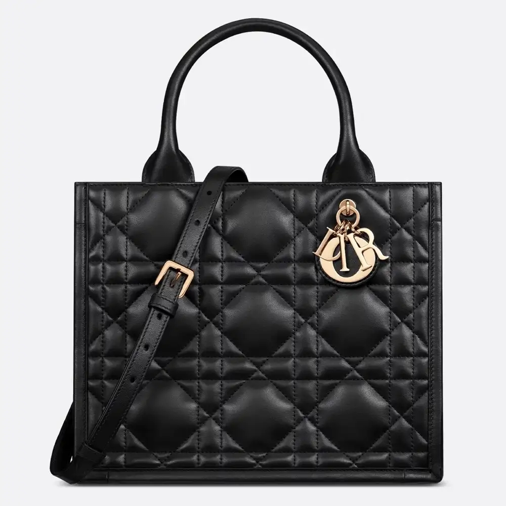 Small Dior Book Tote Macrocannage Calfskin Black