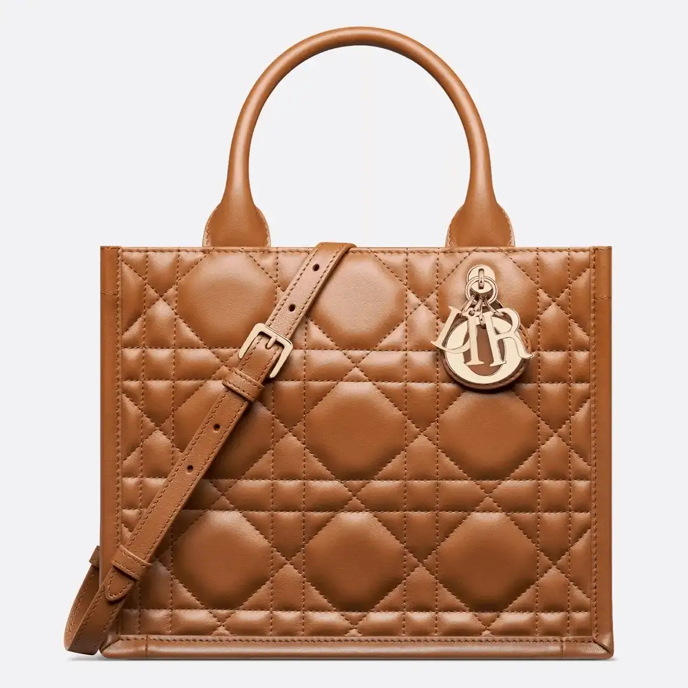 Small Dior Book Tote Macrocannage Calfskin Golden Saddle