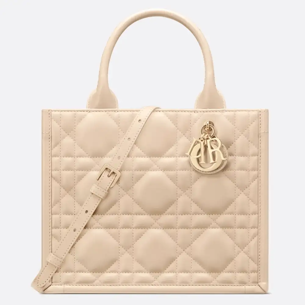 Small Dior Book Tote Macrocannage Calfskin Powder Beige