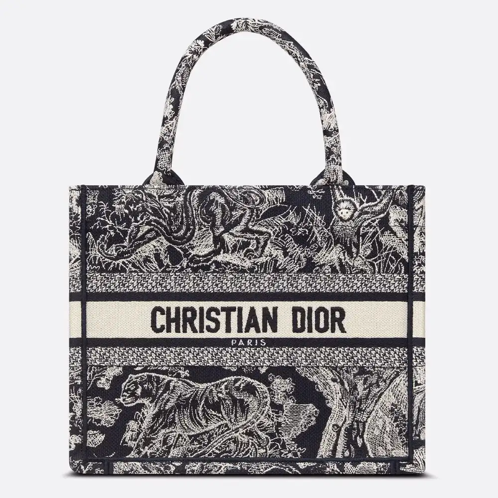 Small Dior Book Tote Toile de Jouy Reverse Embroidery and Blue Calfskin Blue and Ecru