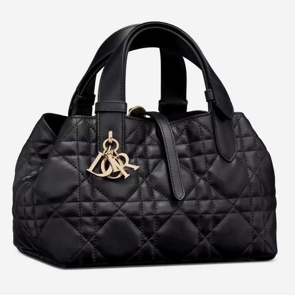 Small Dior Toujours Bag Macrocannage Calfskin Black