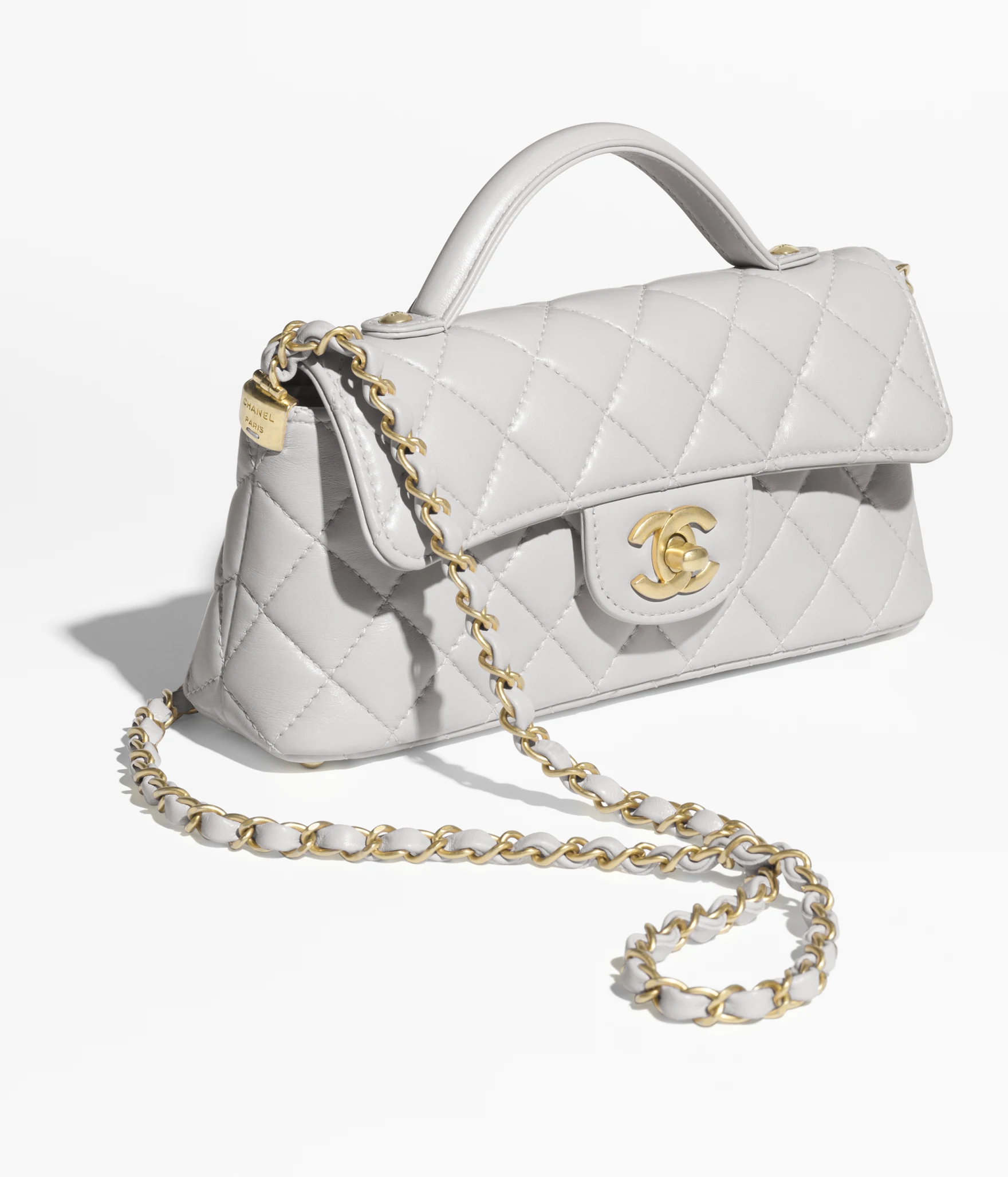 19. AS5354B19386NADOF Chanel mini flap bag with top handle lambskin gold tone metal