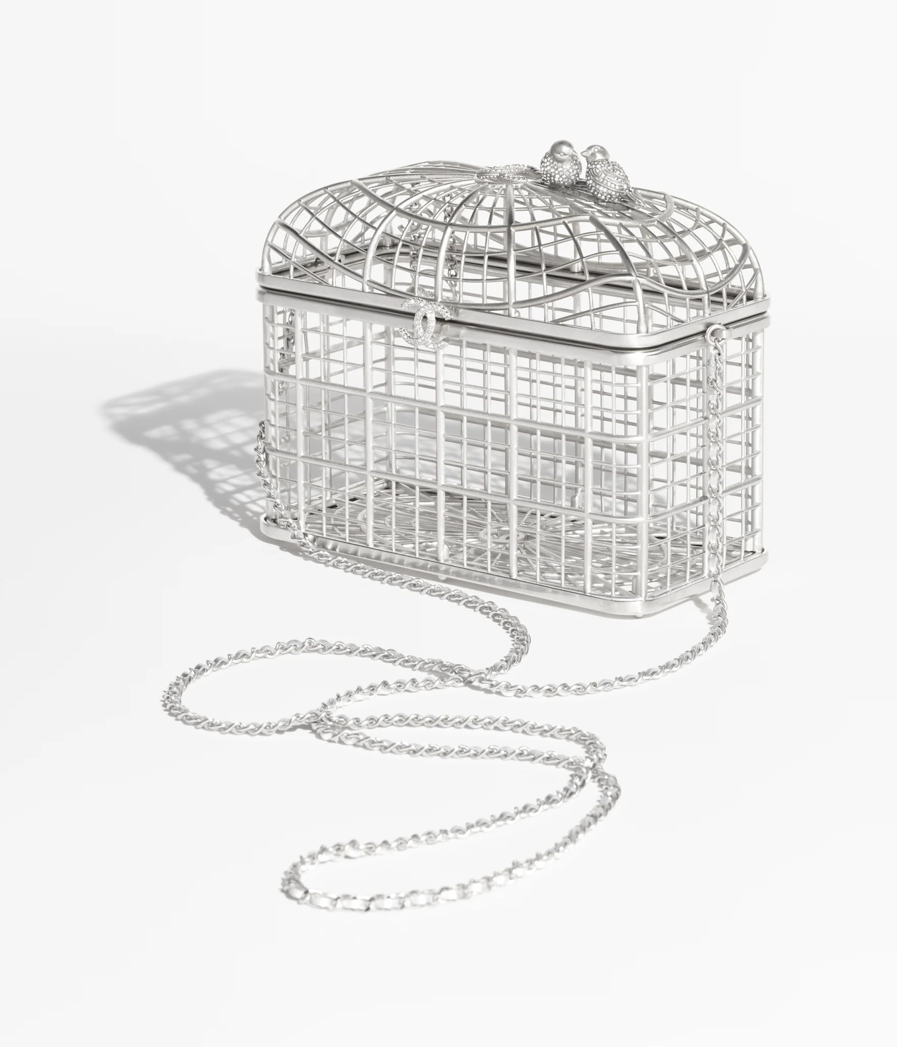 24. AS5495B20419U0712 chanel birdcage minaudiere silver tone metal strass