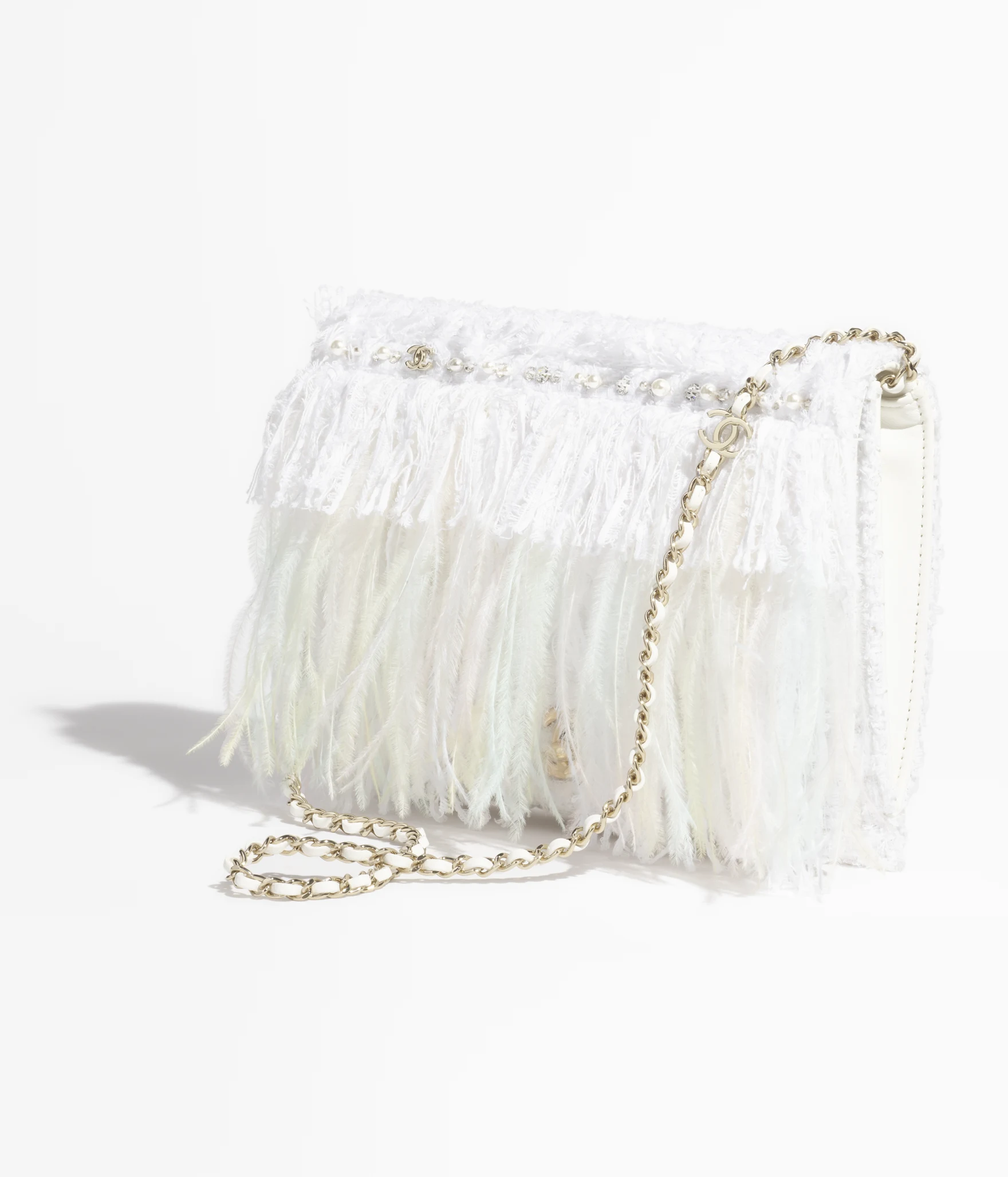 25. AS5548B2048010601 chanel clutch embroidered tweed feathers imitation pearls gold tone metal