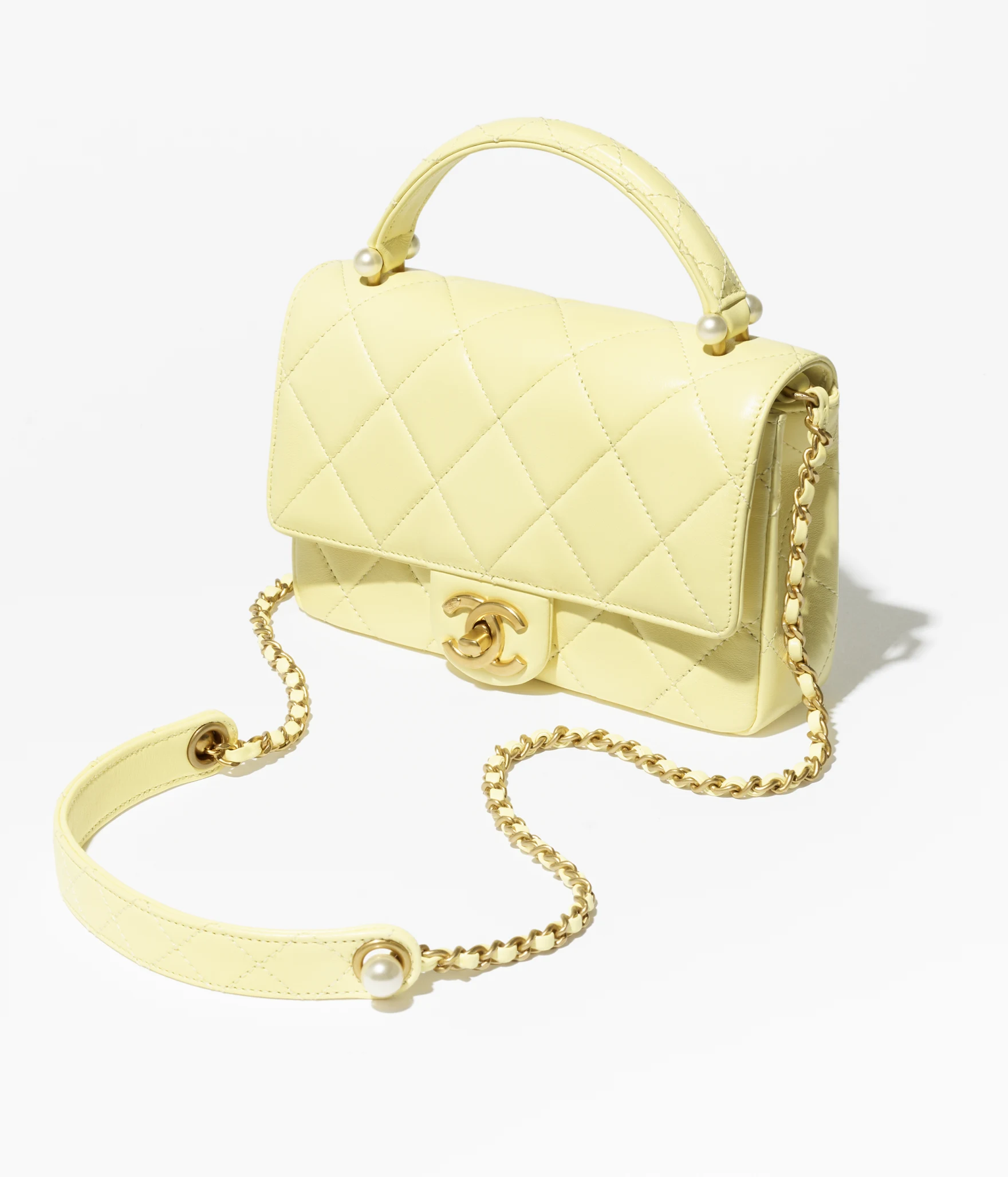 3. AS5399B19655NAAUK Chanel mini flap bag with top handle shiny lambskin imitation pearls gold tone metal