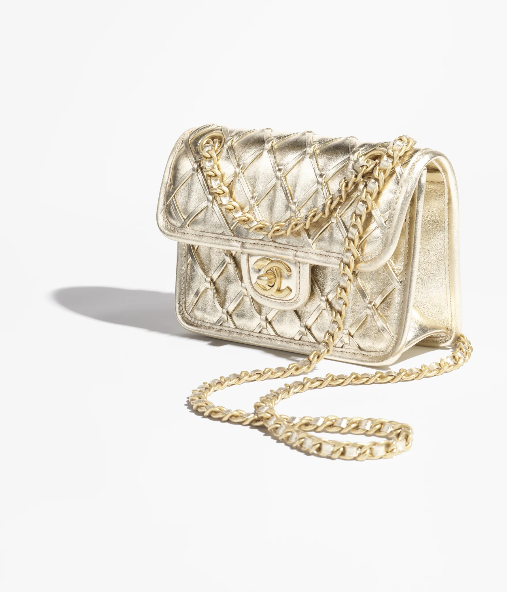 4. AS4797B20071U0509 chanel mini flap bag metallized braided calfskin gold tone metal