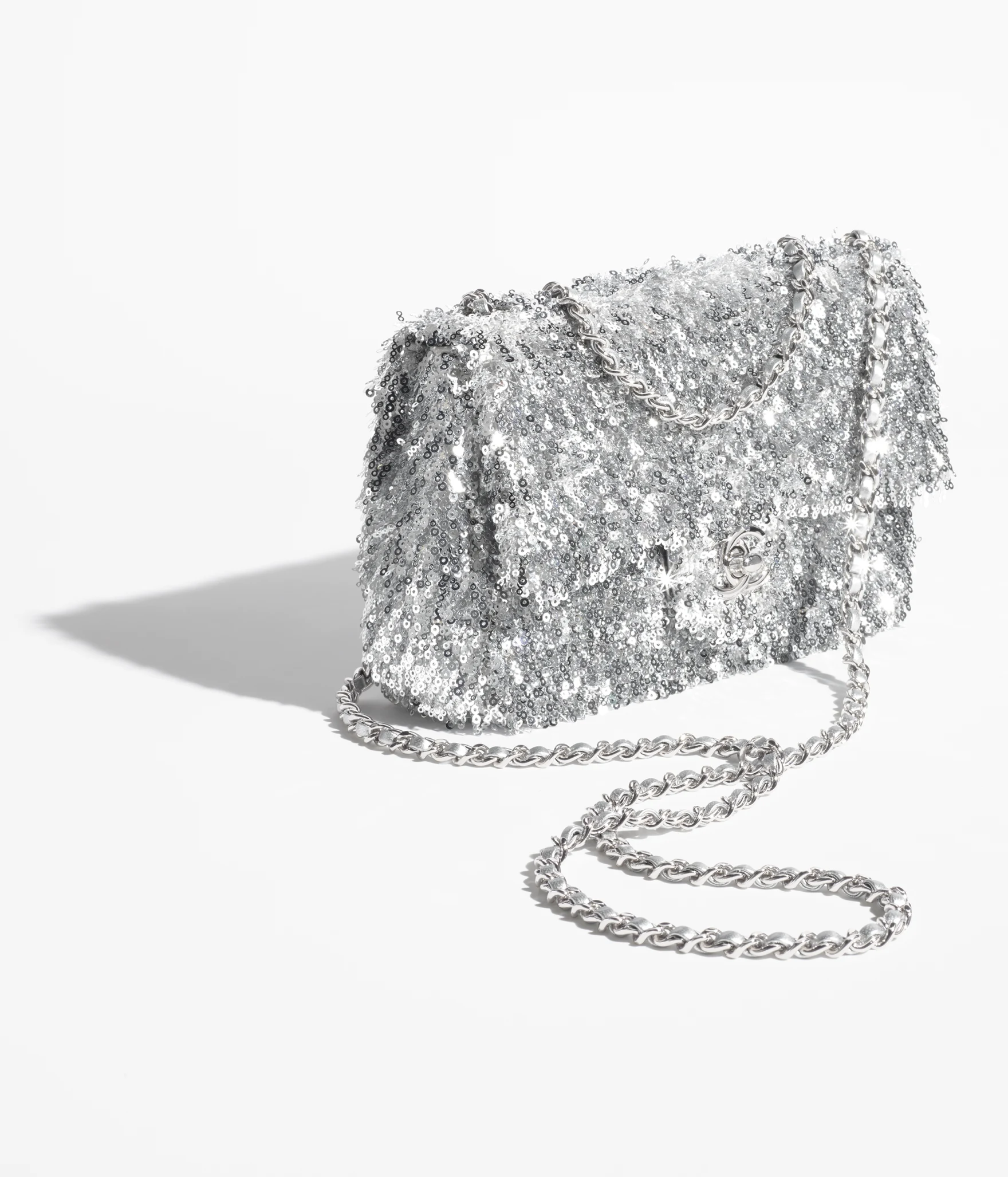 9. AS4561B20410U0888 chanel flap bag fringed sequins silver tone metal