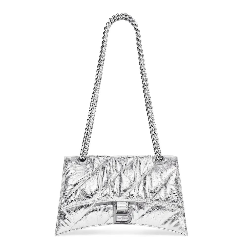 Balenciaaga Crush Small Chain Bag Quilted in silver metallized crushed calfskin, aged silver hardware Silvery