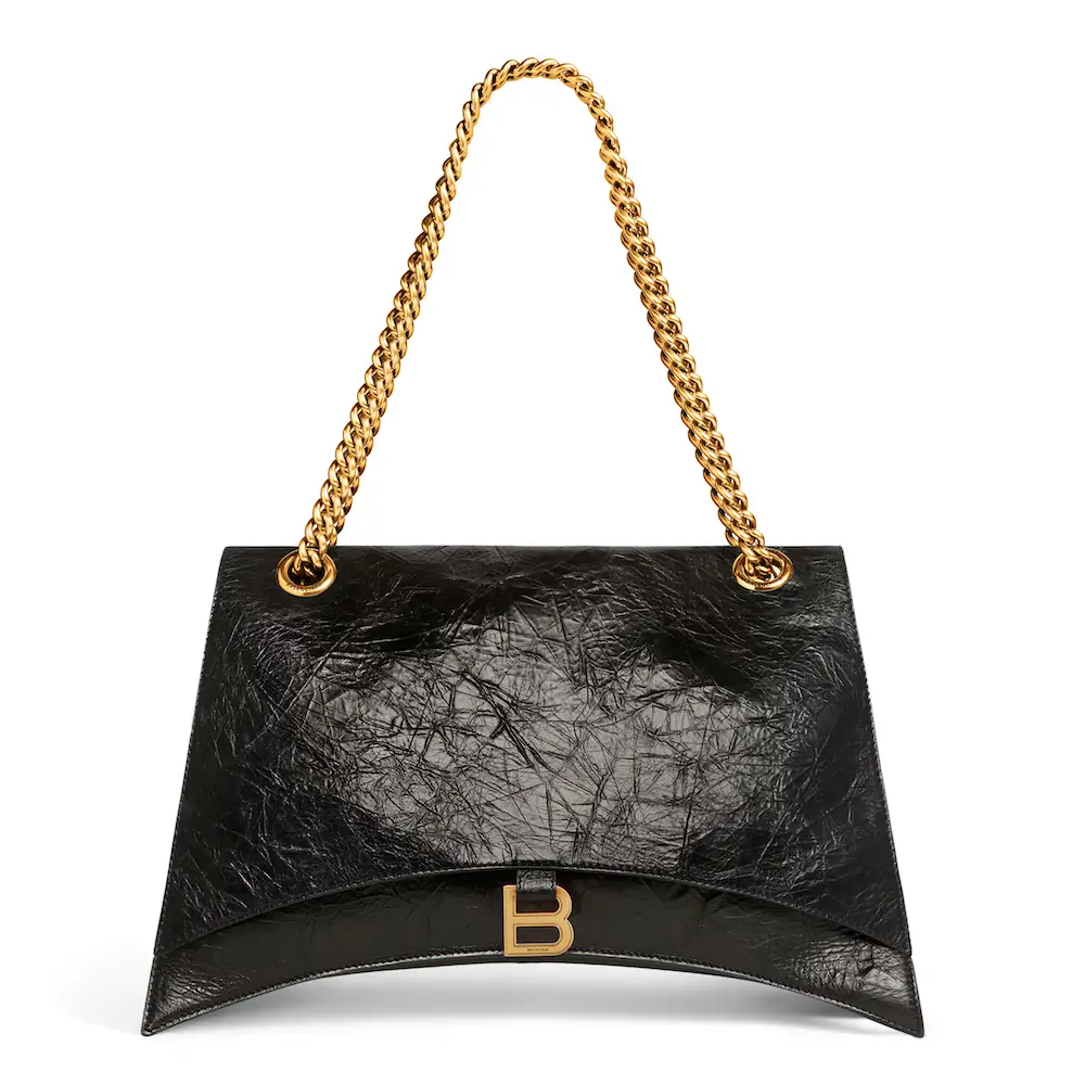 Balenciaga Crush Large Chain Bag in black crushed calfskin, aged gold hardware black