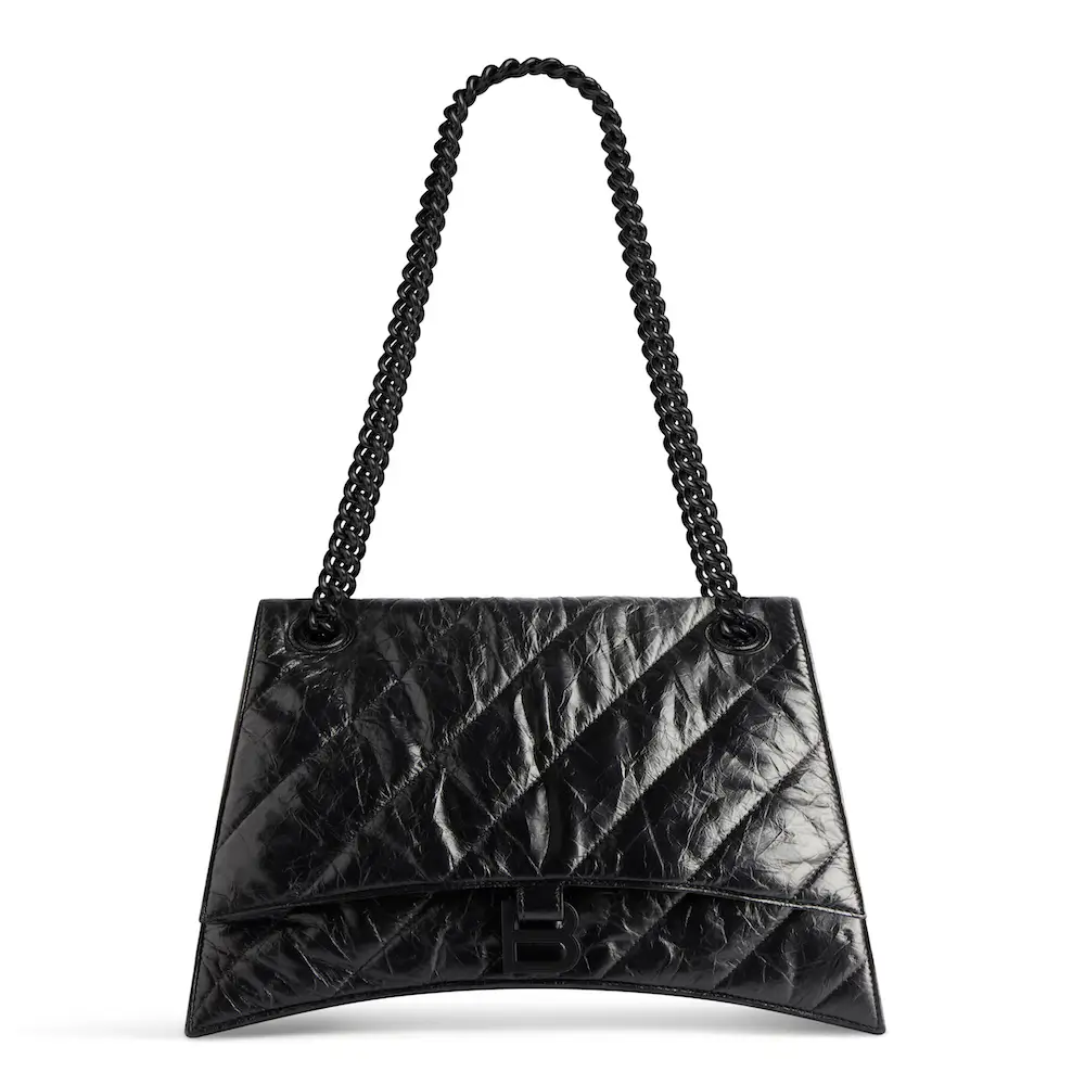 Balenciaga Crush Medium Chain Bag Quilted in black crushed calfskin, black matte hardware black