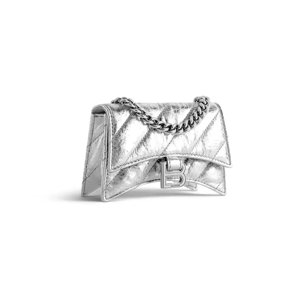 Balenciaga Crush Mini Chain Bag Quilted in silver metallized crushed calfskin, aged silver hardware Silvery