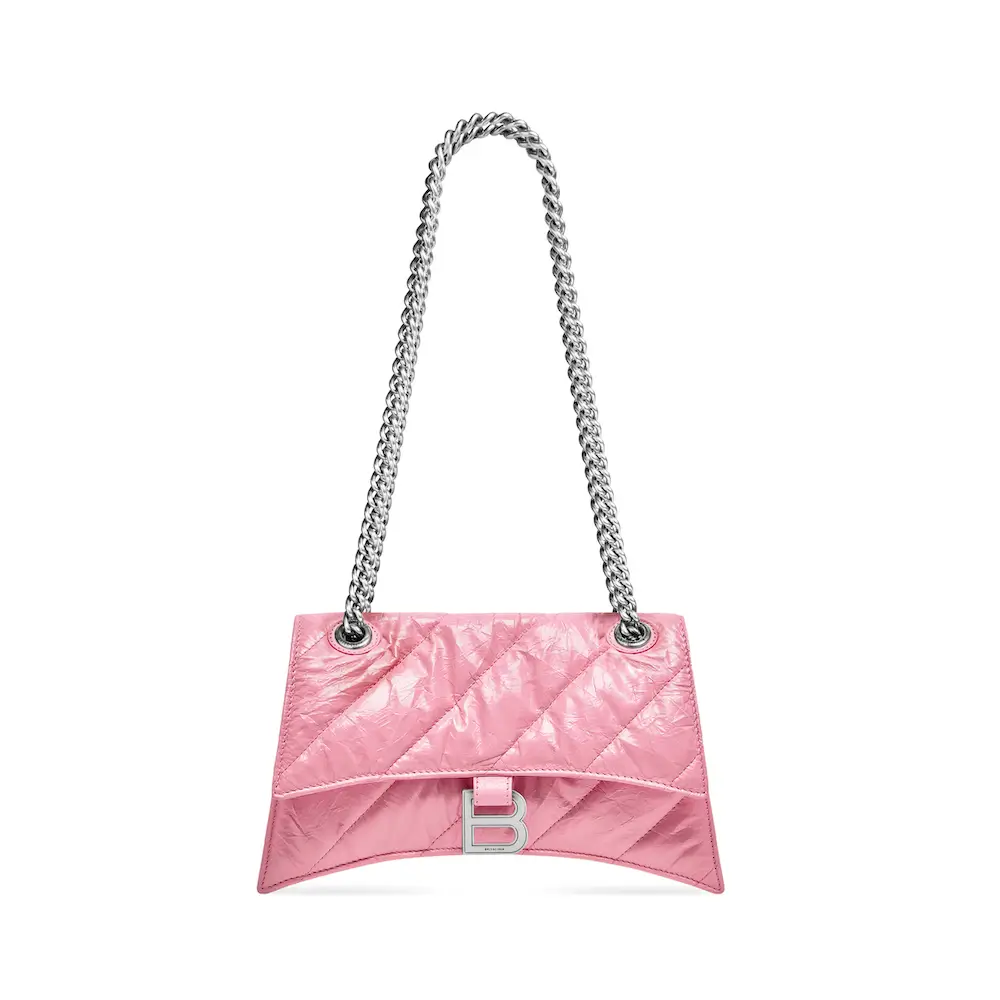 Balenciaga Crush Small Chain Bag Quilted in pink crushed calfskin, aged silver hardware pink