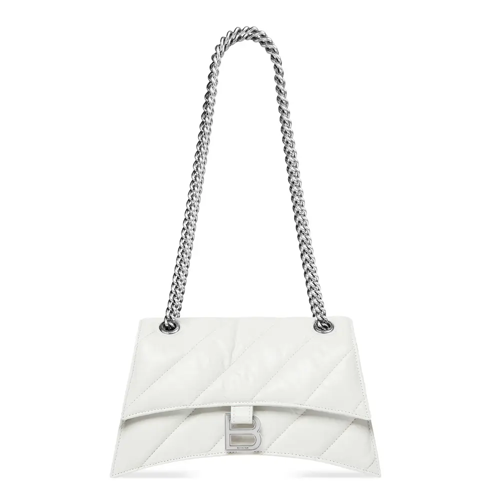 Balenciaga Crush Small Chain Bag Quilted in white crushed calfskin, aged silver hardware White