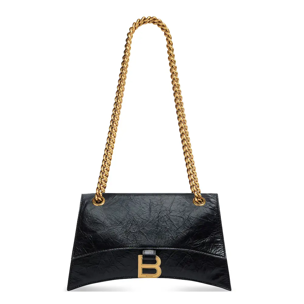 Balenciaga Crush Small Chain Bag in black crushed calfskin, aged gold hardware Black