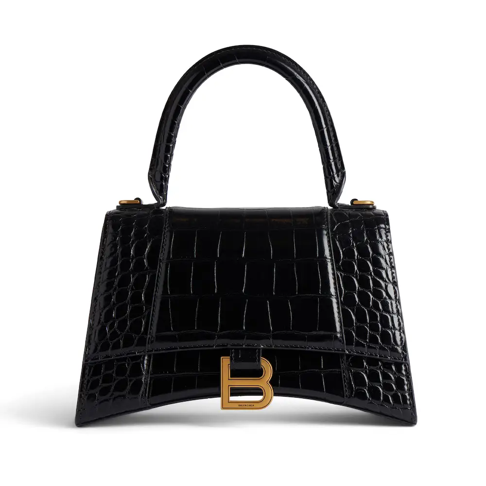 Balenciaga Hourglass Small Handbag in black crocodile embossed calfskin Black