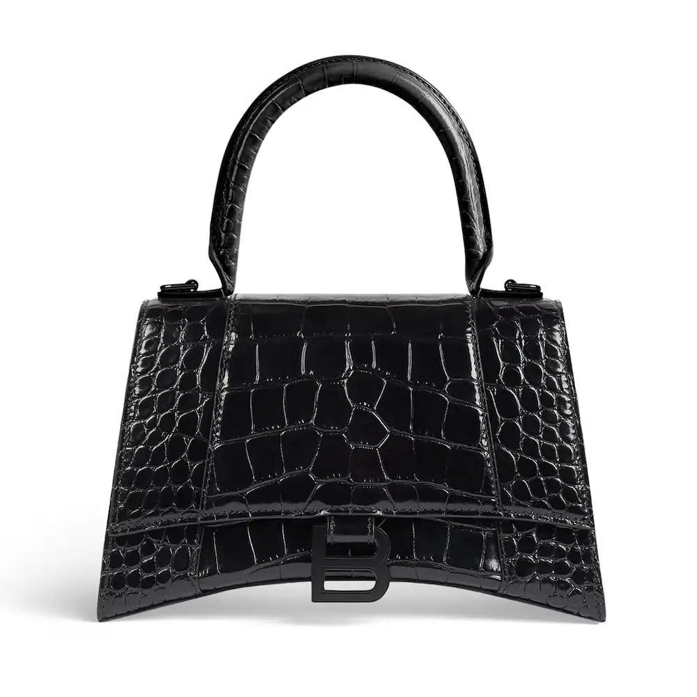 Balenciaga Hourglass Small Handbag in black shiny crocodile embossed calfskin Black
