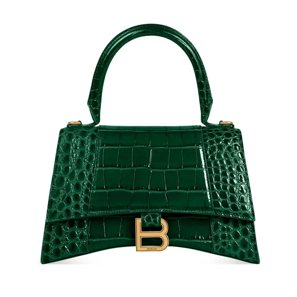 Balenciaga Hourglass Small Handbag in dark green shiny crocodile embossed calfskin Green