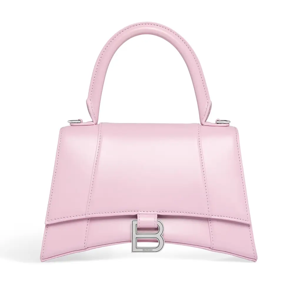 Balenciaga Hourglass Small Handbag in pink shiny box calfskin, aged silver hardware Pink