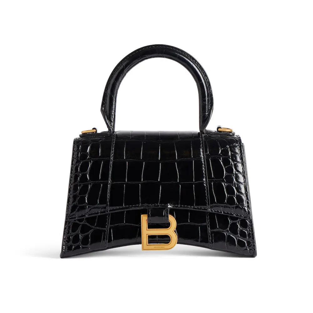 Balenciaga Hourglass XS Handbag in black crocodile embossed calfskin Black