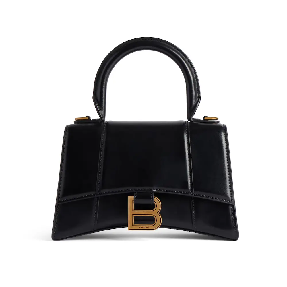 Balenciaga Hourglass XS Handbag in black shiny box calfskin black