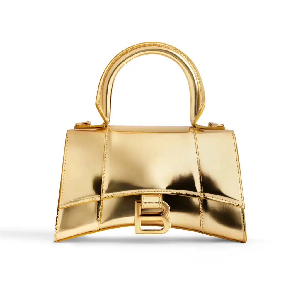 Balenciaga Hourglass XS Handbag in gold mirror calfskin, semi shiny gold hardware Gold