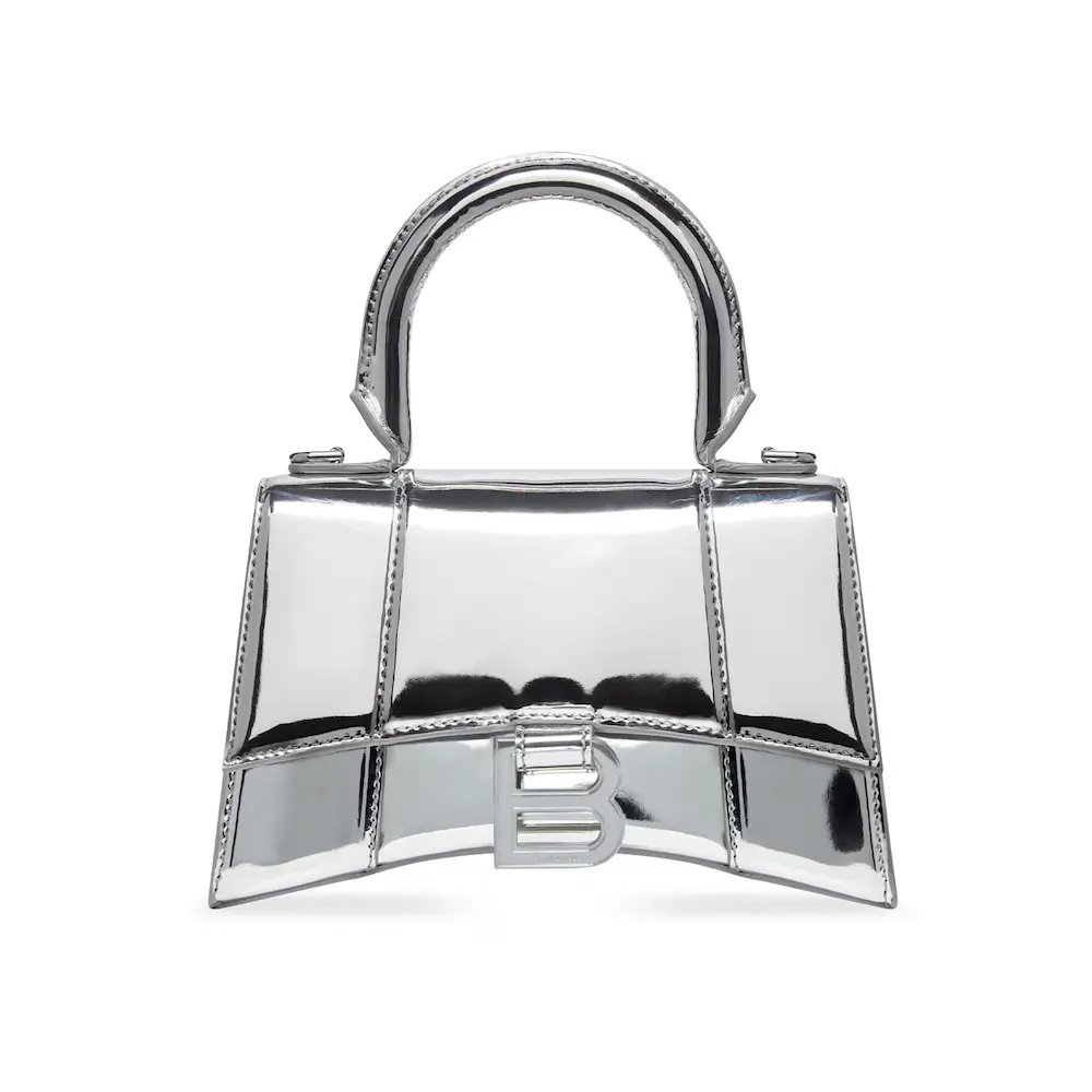 Balenciaga Hourglass XS Handbag in silver mirror calfskin, rhodium hardware Silver