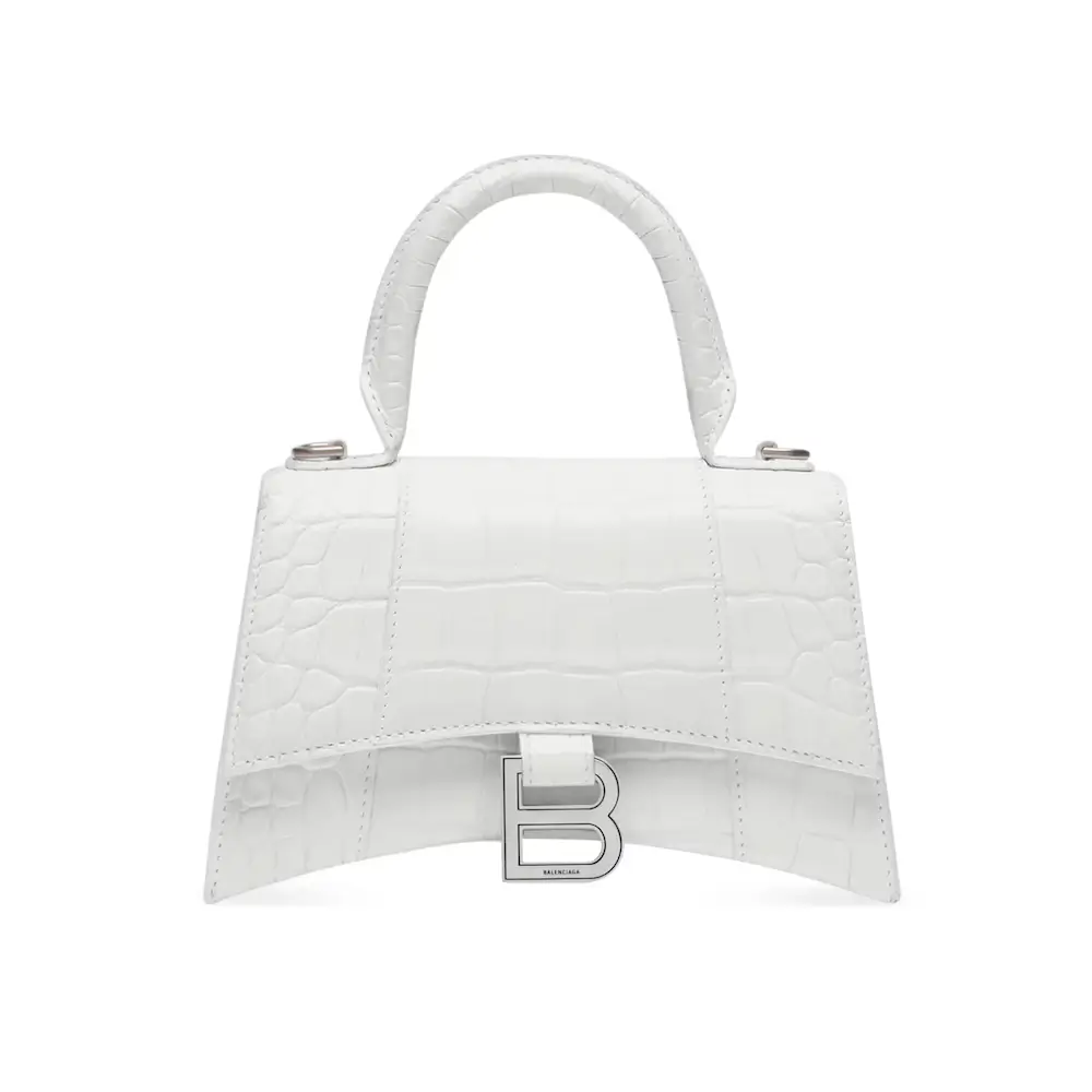 Balenciaga Hourglass XS Handbag in white shiny crocodile embossed calfskin white