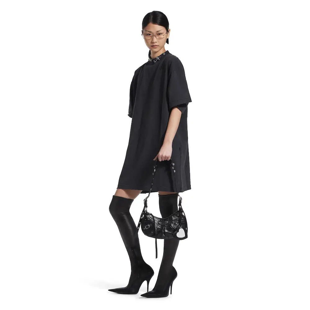 Balenciaga Le Cagole XS Shoulder Bag in black Arena lambskin, aged silver hardware Model