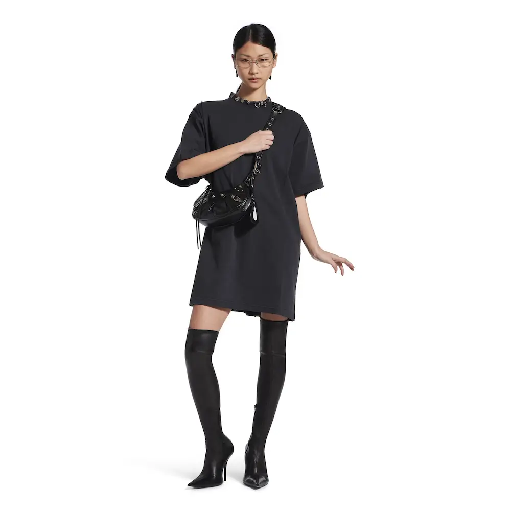 Balenciaga Le Cagole XS Shoulder Bag in black Arena lambskin, aged silver hardware Shoulder Model